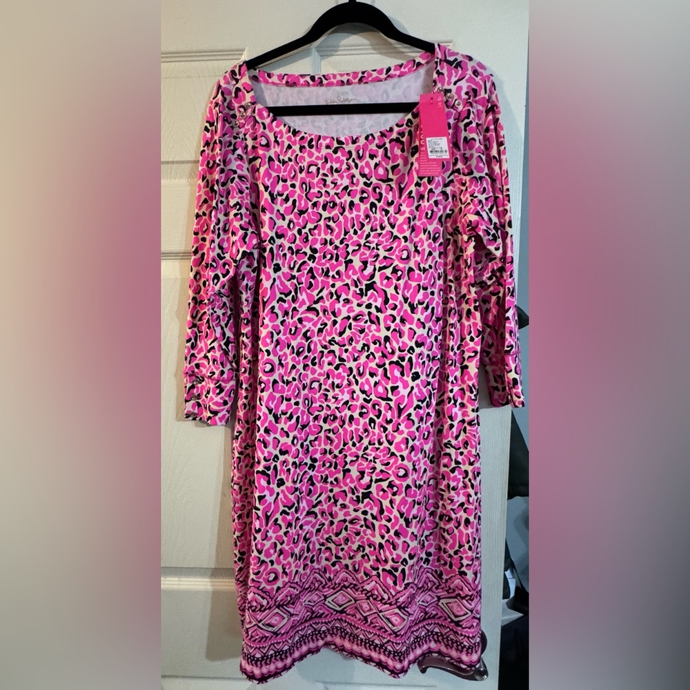 Lilly Pulitzer Sophie UPF 50+ Pink and Black Leopard Dress NWT